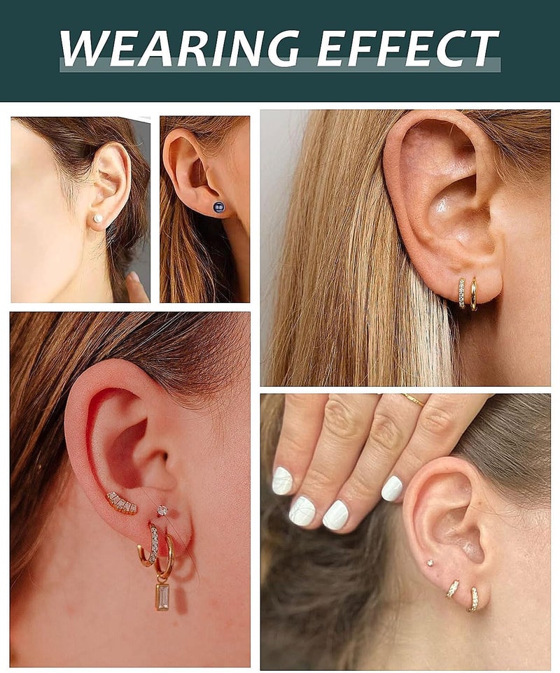 AMASIS Hypoallergenic Surgical Steel Earrings Sets for Sensitive Ears Lightweight Small Huggie Hoop Earrings 20G Stainless Steel Opal Ball Pearl CZ Flat Back Earrings for Women Men Trendy Cartilage Earrings Hoop Stud - Image 4